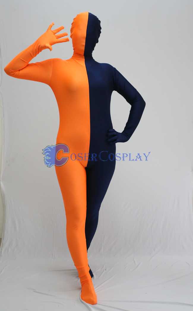 Orange And Royal Blue Split Zentai Suit